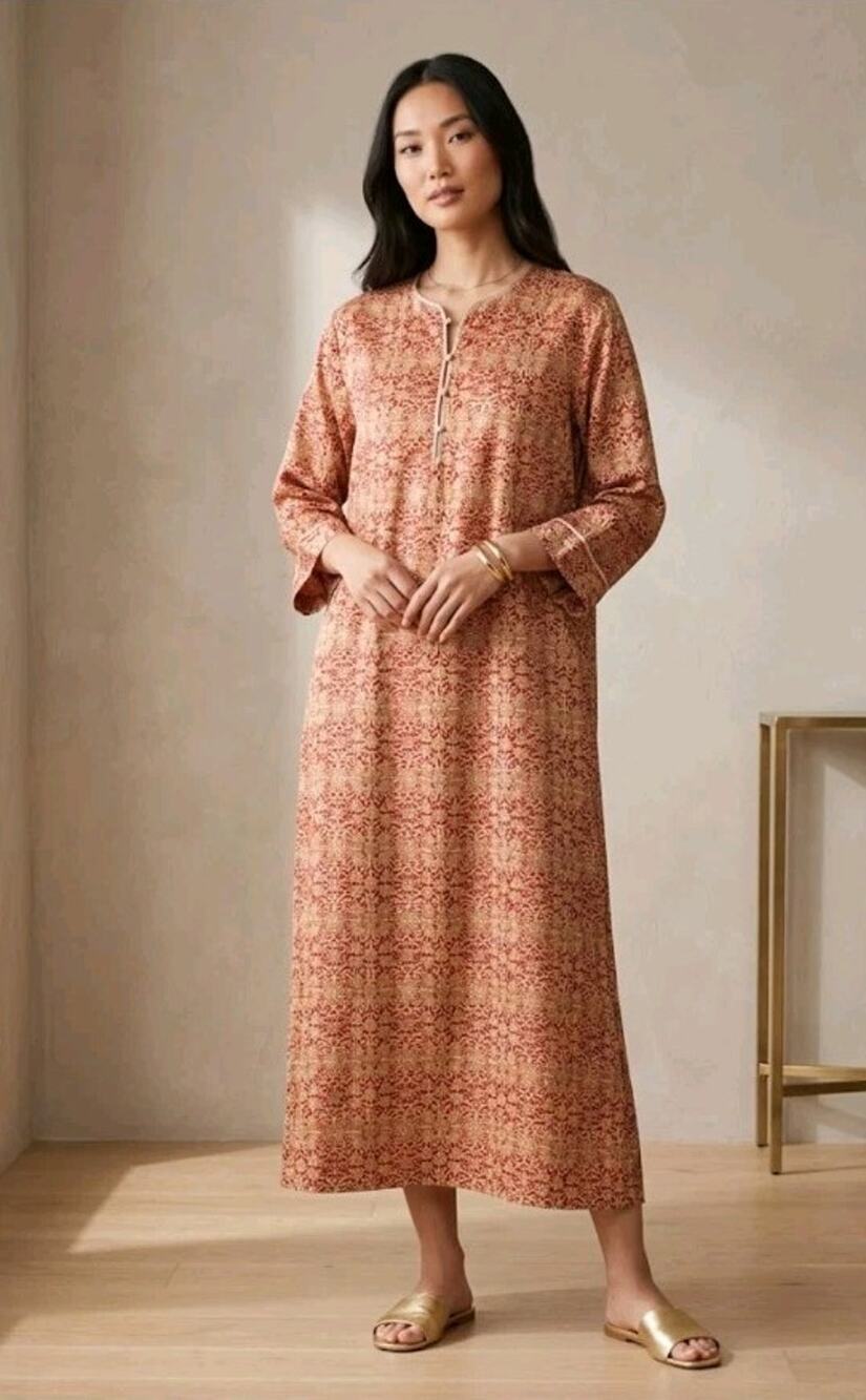 Vintage Natori Red Floral Loungewear Robe Maxi Kaftan M